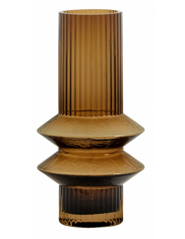 Vase en verre strié - marron - S