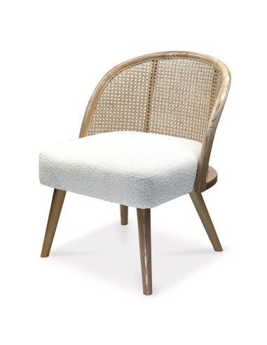 Fauteuil rotin - bouclettes blanches